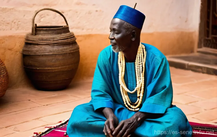 세네갈 전통 음악 - **"A vibrant outdoor scene in a Senegalese village, bathed in warm, golden hour light. At the center...