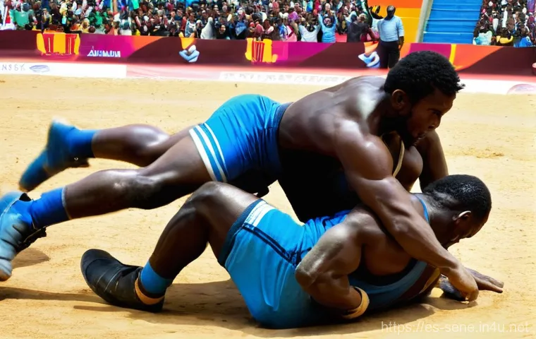 세네갈 레슬링 경기 - **Prompt 2: "The Champion's Path: Brutal Training"**
    A group of young, incredibly muscular and d...