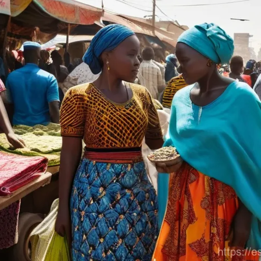 세네갈에서 피해야 할 장소 - Bustling Senegalese Market Scene**

A vibrant, open-air market in Dakar, Senegal, during daylight ho...