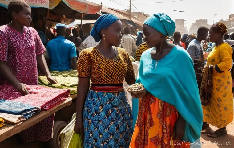 세네갈에서 피해야 할 장소 - Bustling Senegalese Market Scene**

A vibrant, open-air market in Dakar, Senegal, during daylight ho...